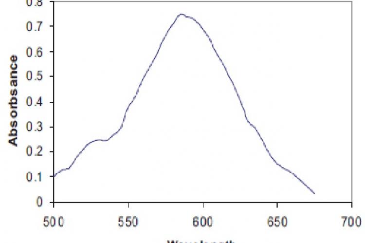 Absorption spectrum of telmisartan with wool fast blue at 585nm (Method A)