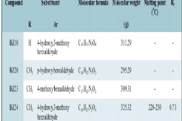 Molecular descriptors of proposed analogues