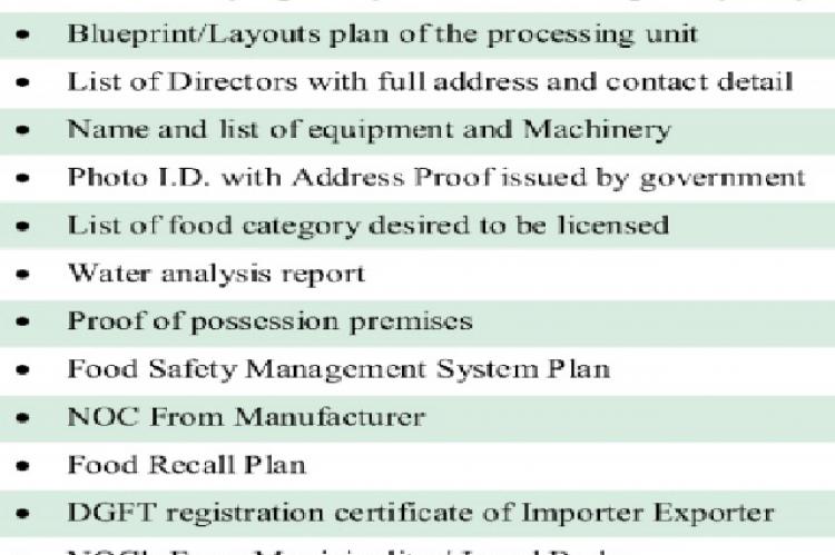 Documents required for registration of nutraceutcals in India