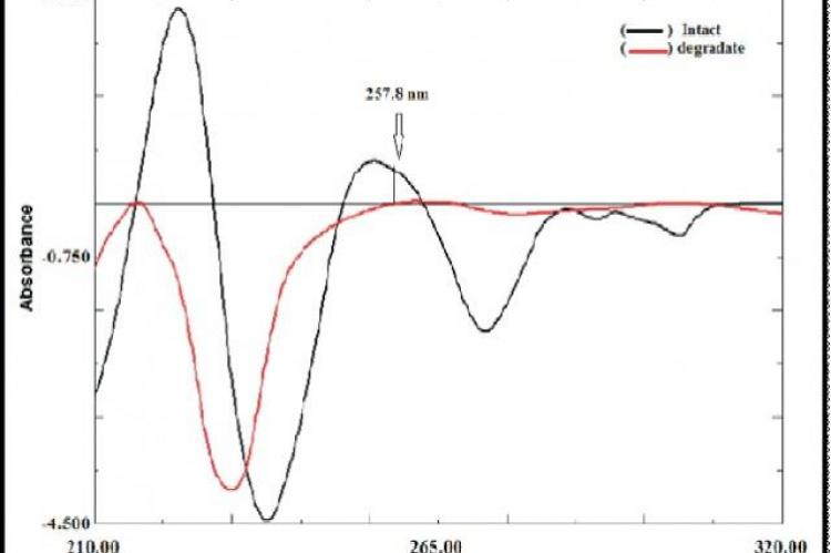 First derivative of absorption spectra of Intact (12 µg ml ) and its Degradation Product (12 µg ml ) in methanol