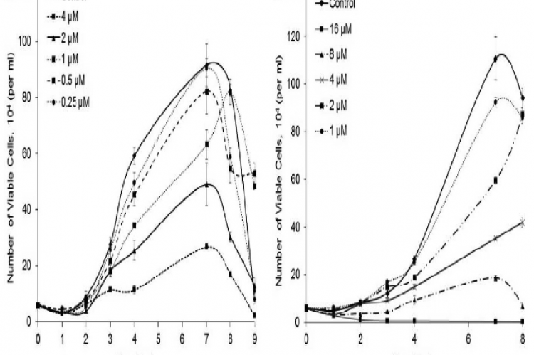 Viable cells incubated with different concentrations of As3+ solution below LC50 (a) Vero Cells; (b) HeLa cells