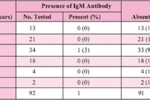 CMV IgM antibodies in the pregnant women involved in the study according to their age groups